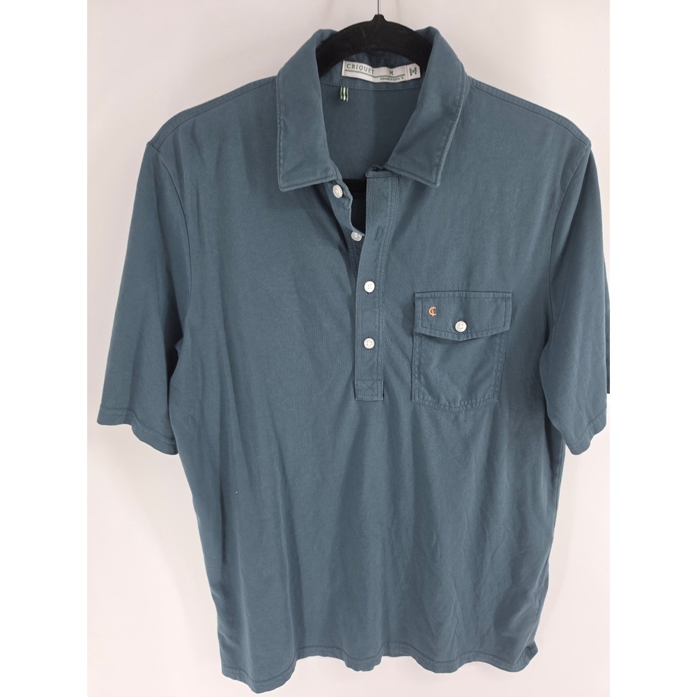 Criquet Mens Pima Cotton Short Sleeve Polo Shirt Teal Blue Pocket Logo Size M